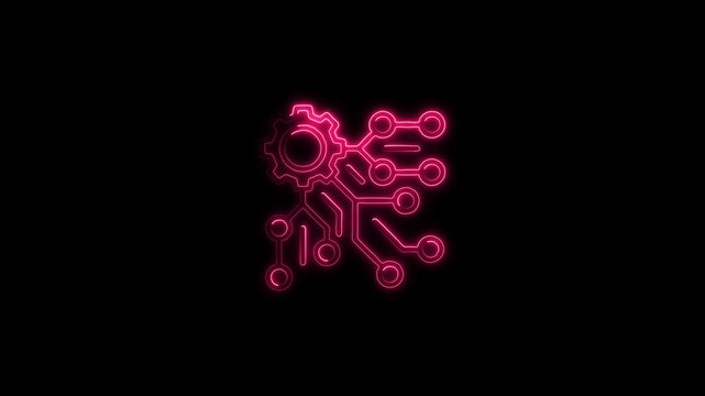 Futuristic Technology Gear Circuit icon animation on isolated black background and 4k motion video. Machine concept Animation video of digitalization icon. service, setting, maintenance, 4k 