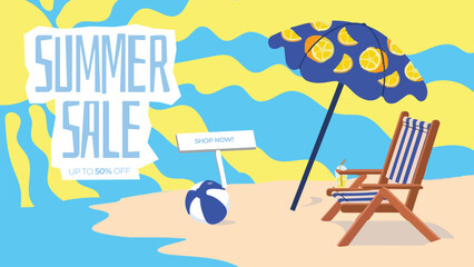 Fototapeta premium Clean Modern Summer Sale Web Banner Backdrop, Smooth Tropical Ocean Waves Discount Vector Template