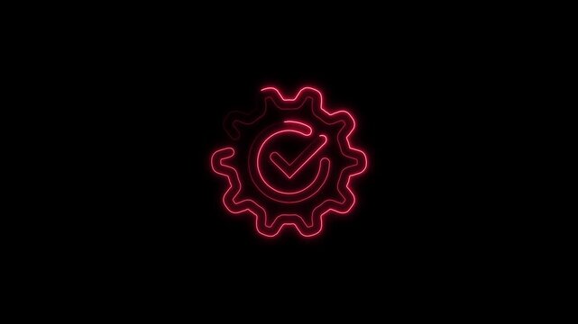 Glowing red approved check mark icon animation on dark background abstract certification symbol