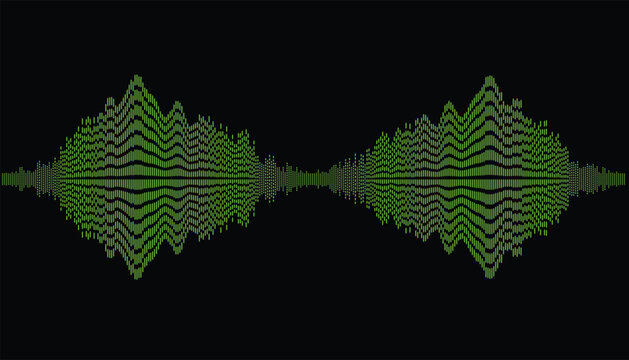 Digital sound wave equalizer vector illustration, green audio frequency signal graph, modern music visualization waveform for media production
