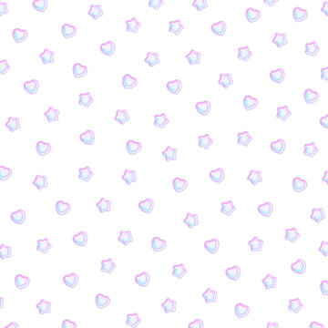 ホワイト背景のぷっくりとしたハートと星柄シームレスパターン背景