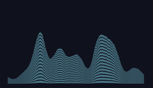 Futuristic blue sound wave vector graphic, digital audio frequency waveform visualizer element, dark data visualization line pattern background