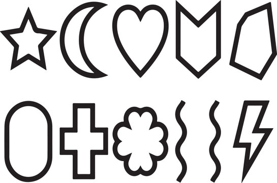 Minimalist Geometric Shapes Outlines Set, Simple Black Line Art Icons Vector, Abstract Basic Symbols for Graphic Design Elements