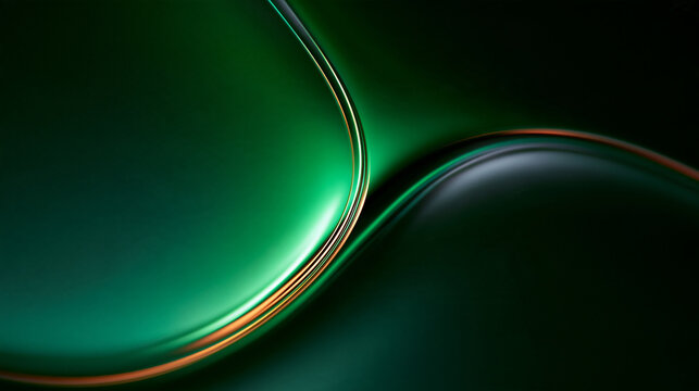 Abstract Green Metallic Waves Background with Golden Edges