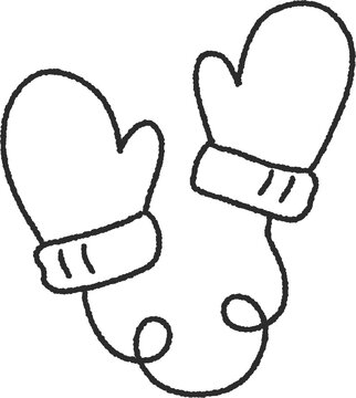 Winter mittens with connecting string line art illustration