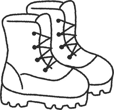 Pair of military combat boots line art illustration