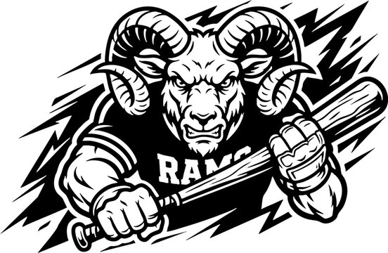 Angry Ram Sports Mascot Holding Baseball Bat Vector Illustration