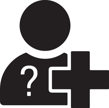New user account icon with plus sign and question mark question registration interface application potential identity register management customer business community information
