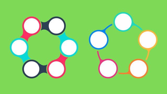Circular infographic template featuring colorful connected node charts for business process visualization in professional slide deck