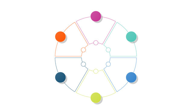 Circular infographic template with six colorful nodes for project management workflow and professional business presentation design layout