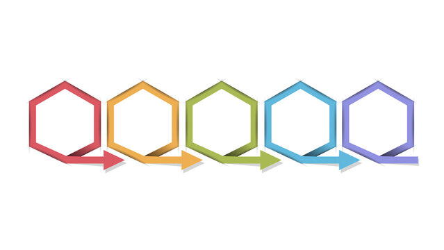 Hexagon arrow flowchart template featuring five connected steps for business presentation and project management diagrams with a