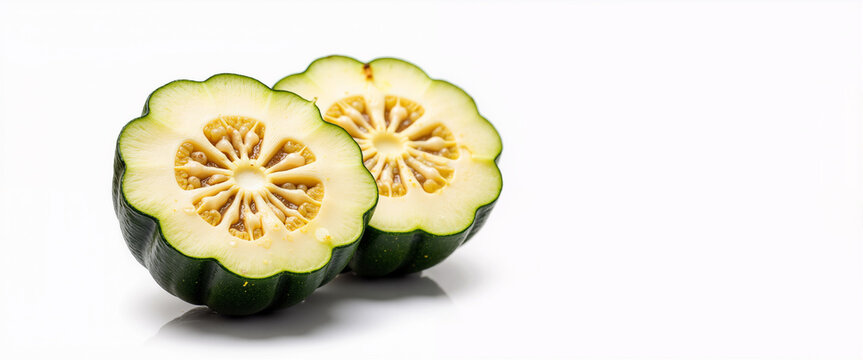 Pattypan squash cross section isolated on white for summer recipe blogs, organic gardening websites, healthy diet guides, and culinary educational materials