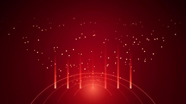 Glowing Red Particle Background with Floating Digital Sparks and Vertical Light Rays for Motion Desig
