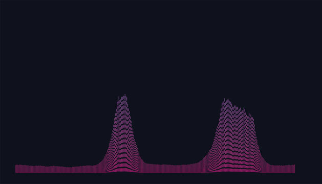 Futuristic sound wave audio spectrum graph vector, neon purple digital signal equalizer wave visual, abstract music frequency line chart for tech background