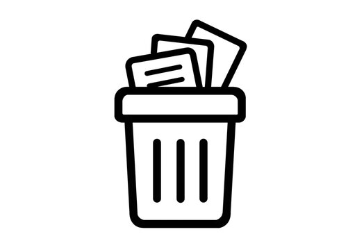 Trash can icon full of discarded paper documents