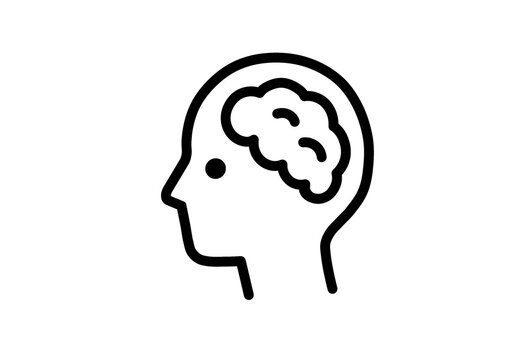 Human head icon with a brain inside in outline style