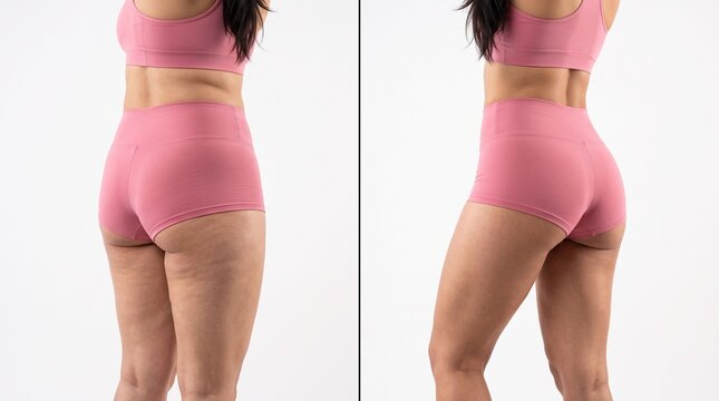 Woman demonstrating shapewear waist cinching effects from side view
