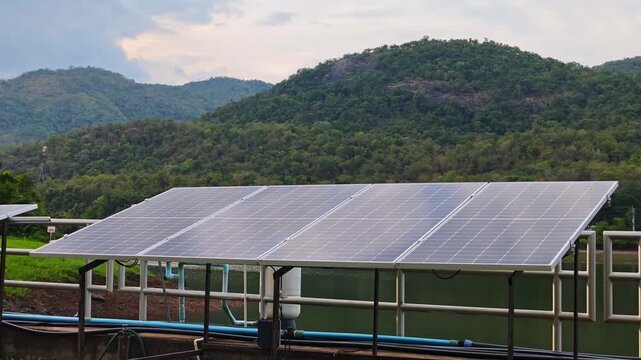 Small residential solar panels installed  for domestic renewable energy.	