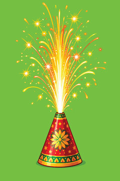Colorful Anar Fountain Firework Illustration