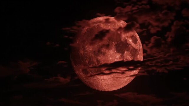 Cinematic blood moon timelapse across night sky 4k for halloween.