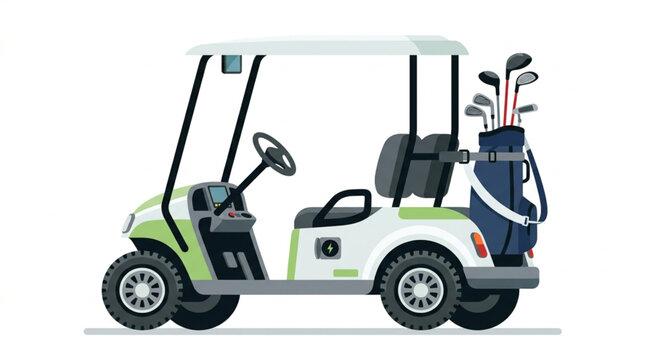 Electric golf cart vehicle with clubs bag vector illustration isolated on white