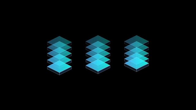 Isometric diagram stack templates - five, four, three layers design elements for your business technology architecture platform workflow diagrams - vector illustration isolated