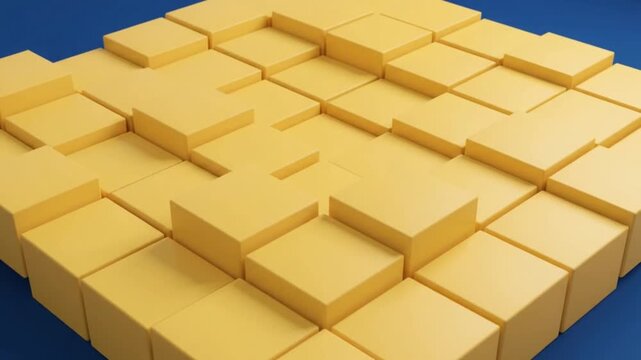 Geometric yellow cubes kinetic wave motion loop 4k.