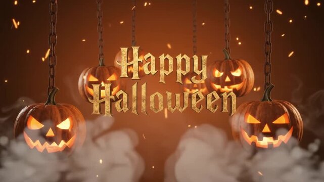 Menacing hanging jack-o-lanterns happy halloween backdrop 4k loop.
