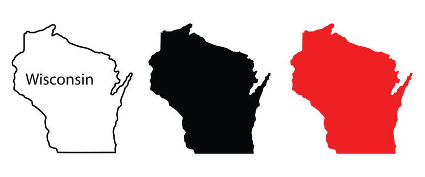 Wisconsin state map outline and silhouette set, isolated vector US state border collection