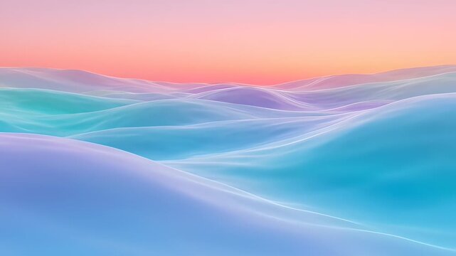 Abstract pastel waves with glowing lines under a sunset sky