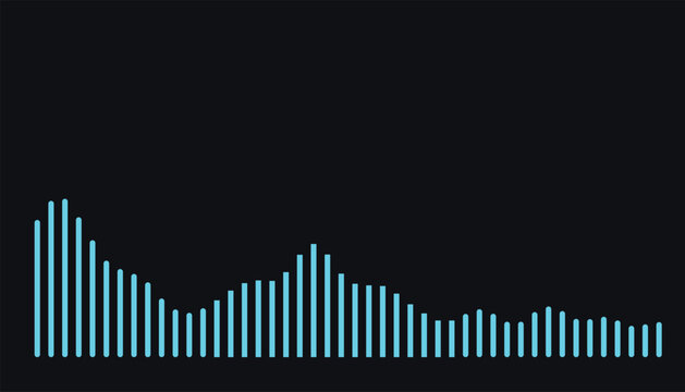 Minimalist blue audio equalizer spectrum graphic, modern digital sound wave bar graph, abstract voice signal frequency chart for music visualizer tech background