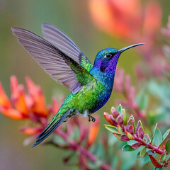 Obraz premium Green and purple hummingbird