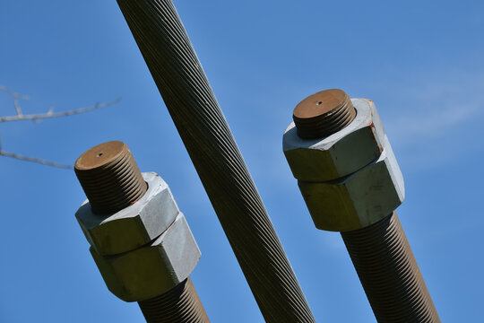 Large diameter hexagonal nuts. Standard and jam nut on threaded rods