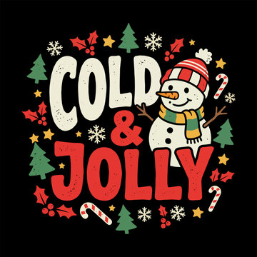 Cold And Jolly Snowman Winter Christmas Vintage Festive
