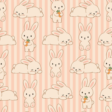 Cute Bunny Pattern Seamless Background Pastel Hand Drawn Vector