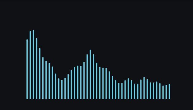 Minimalist audio wave frequency display, digital blue sound equalizer bars, music spectrum visualizer graphic element for technology UI