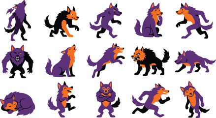Obraz premium Halloween Witch Cat Character Collection
