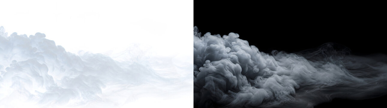 Smoke surging forward like a rolling wave with a dense textured edge in PNG Transparent and Black Background Versions