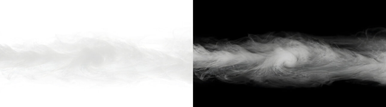 Smoke swirling into a dense spiral vortex with wispy detail ideal for VFX in PNG Transparent and Black Background Versions