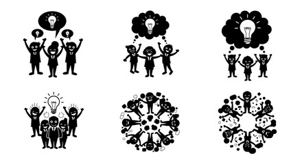 Obraz premium Teamwork and brainstorming concept icons with business people celebrating ideas and collaborating together