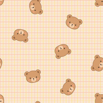 Cute Teddy Bear Seamless Pattern Pastel Hand Drawn Kids Design