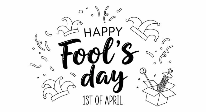 April Fools Day celebration, confetti, jester hats, novelty toy, prank, holiday fun, vector art