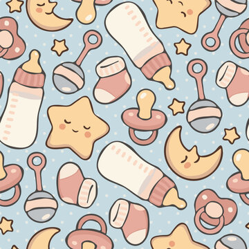 Baby Pattern Seamless Background Pastel Hand Drawn Vector