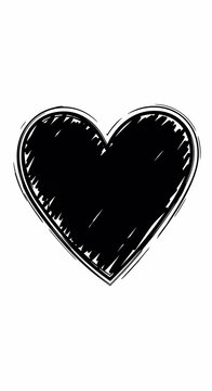 Hand Drawn Black Heart Silhouette on White Background, Simple Love Symbol, Sketchy Heart Outline, Minimalist Valentine Element