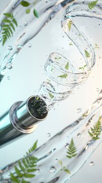 Glass spiral coil with ferns and water droplets, symbolizing sustainable green growth