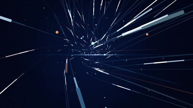 Abstract digital data stream lines particles moving fast futuristic technology network tunnel loop