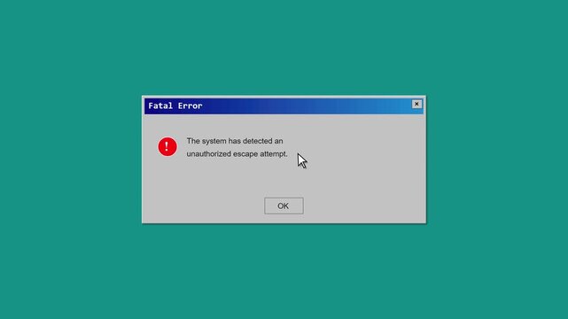 Retro operating system error window sequence with glitch text