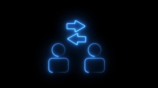 Glowing neon man icon animation user interaction with exchange arrows isolated Motion graphics of concept on black background