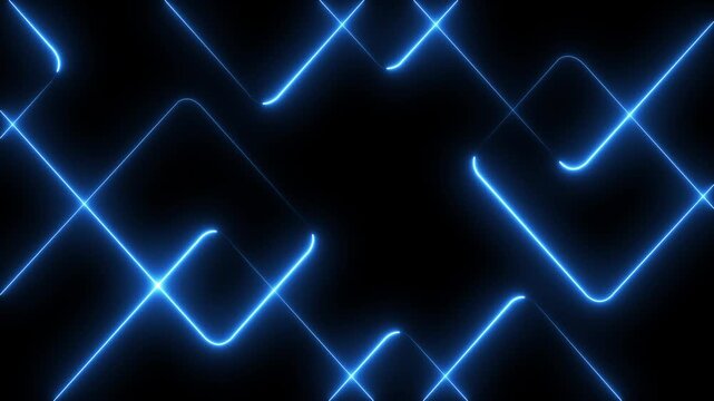 Abstract techno background with blue neon lights. Striped texture in cross shape for innovation concept. A vibrant abstract background featuring dynamic neon line patterns in shades of red. 