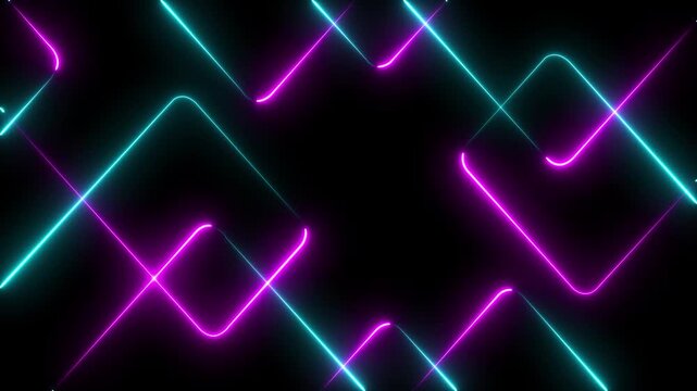 Abstract techno background with blue neon lights. Striped texture in cross shape for innovation concept. A vibrant abstract background featuring dynamic neon line patterns in shades of red. 